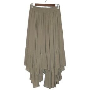 Womens Forest Fairy Asymmetrical Midi Skirt Size M Green Goblincore Boho Ruffle